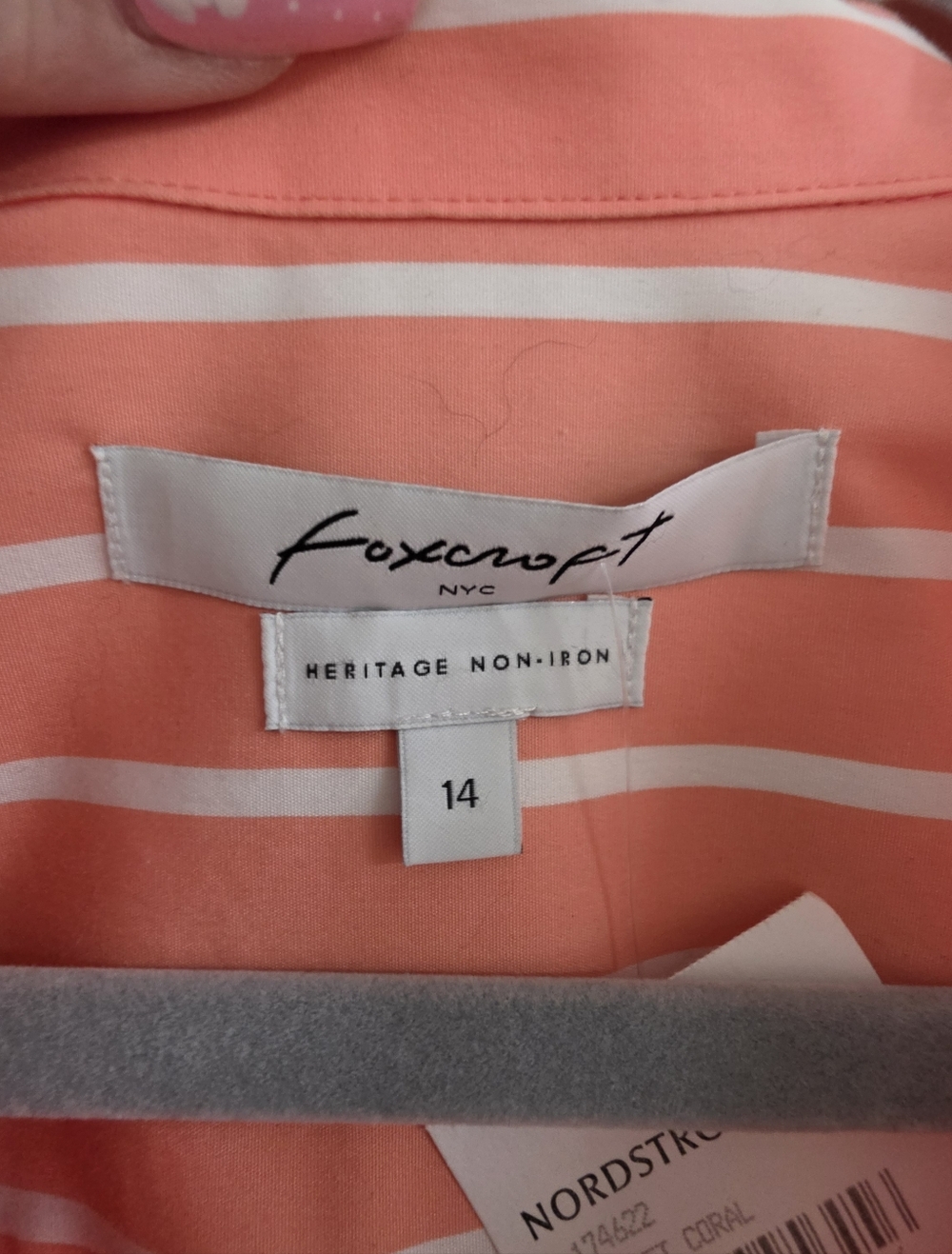 Foxcroft Coral Pink Striped Popover Tunic With Shell Button Accents 14 - Picture 5 of 13